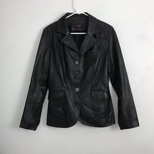 Vintage Y2K VS2 By Vakko Womens Sz 12 Black Leather Jacket Blazer Button Up